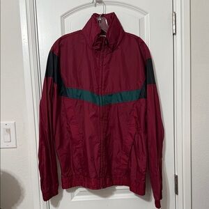 Men's Burgundy and Green Windbreaker